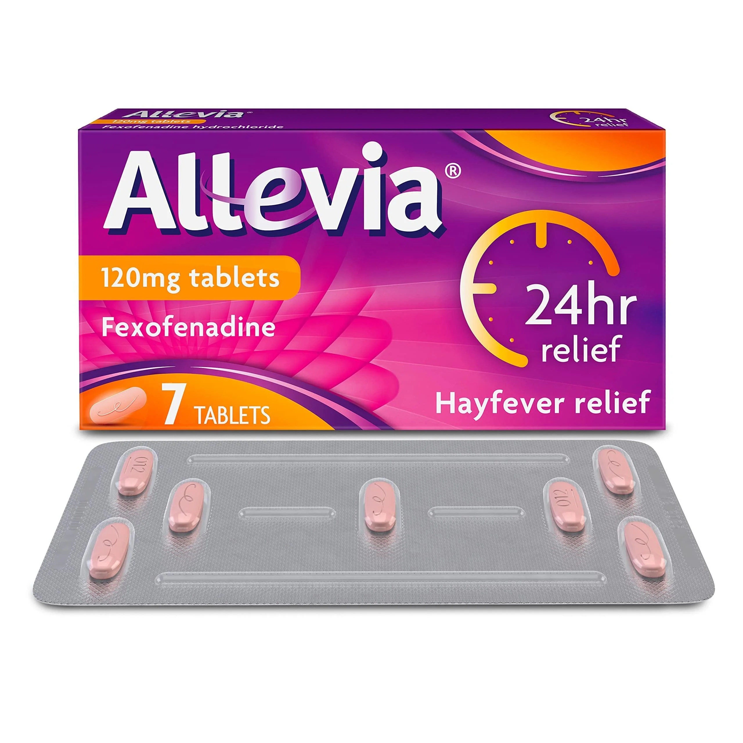 Allevia Hayfever Allergy Tablets, Prescription Strength 120mg Fexofenadine, 24HR Relief Acts within 1 Hour, Including Sneezing, Watery Eyes, Itchy & Runny Nose