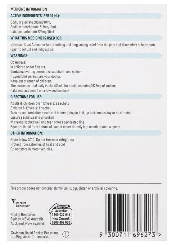 Gaviscon Double Action Liquid Sachets Mint Flavour 12 x 10ml