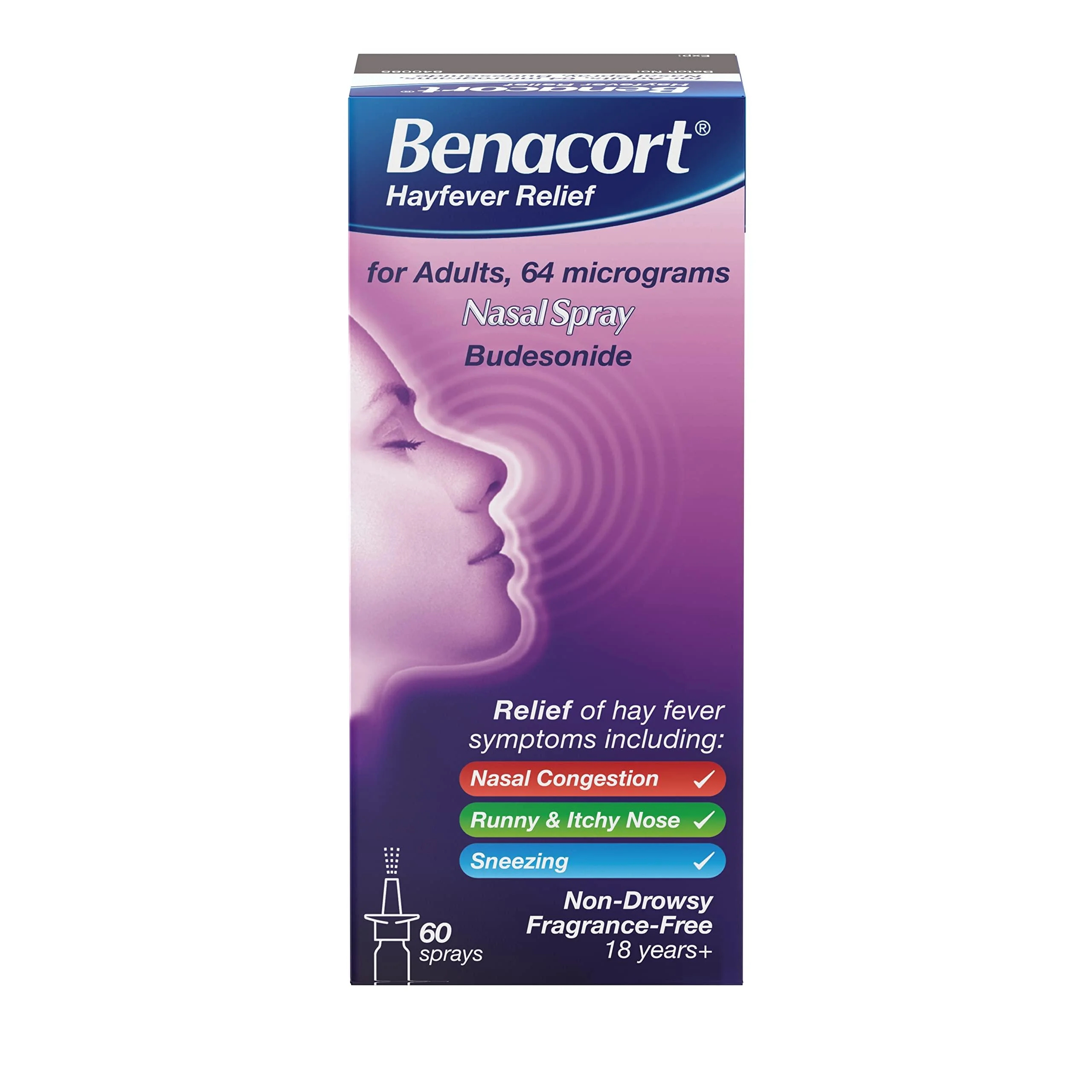 Benacort® Nasal Spray – 24HR Hay Fever Relief – Alcohol Free – Fragrance Free – Budesonide Nasal Spray – 60 Sprays