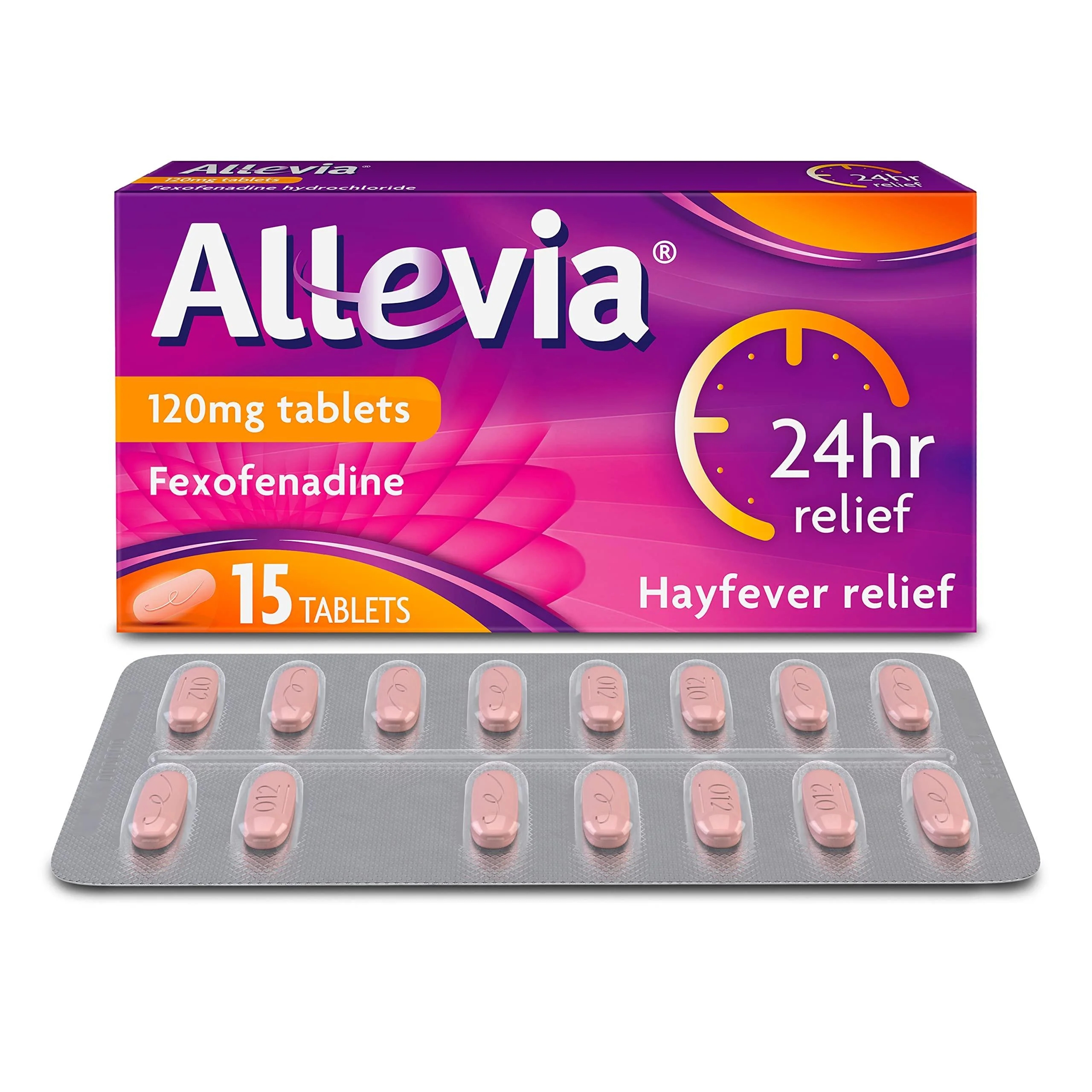 Allevia Hayfever Allergy Tablets, Prescription Strength 120mg Fexofenadine, 24HR Relief Acts within 1 Hour, Including Sneezing, Watery Eyes, Itchy & Runny Nose